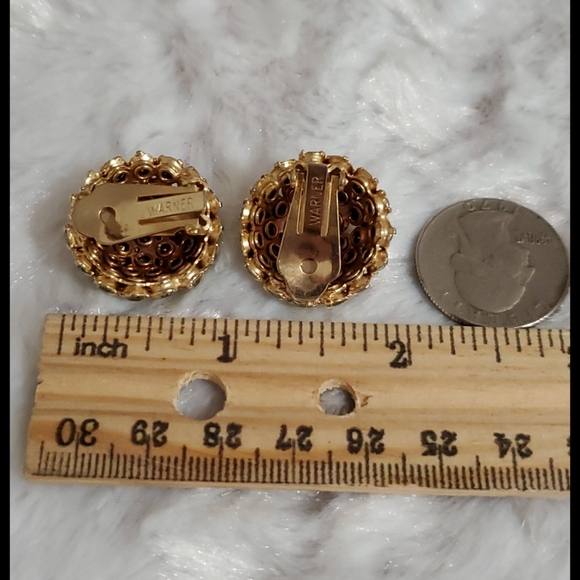 WARNER 3 color yellow amber rhinestone clip on earrings VINTAGE - Picture 2 of 5